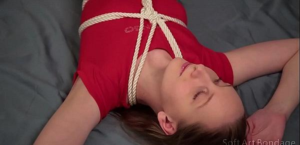  Seducing legs and chest shibari in red clothes